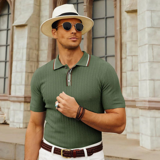 Bulk Custom Custom Logo 95% Viscose 5% Polyamide Mens Knitted Short Sleeve Textured Pullover Golf Polo T-Shirts with Logo Embroidery - Manufacturer Qiandao