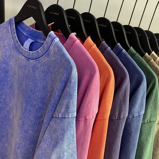Bulk Custom Custom High Quality New Heavyweight Drop Shoulder 100 Cotton Oversized Tshirt Short Sleeve Solid Acid Wash t Shirts with Logo Embroidery - Manufacturer Qiandao