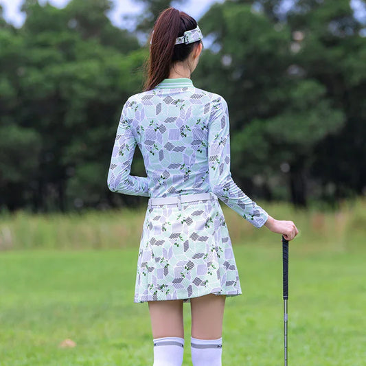 Bulk Custom Custom Design Women New Autumn Golf Set Clothes Women Light Green Long Sleeve Polo Shirt with Logo Embroidery - Manufacturer Qiandao