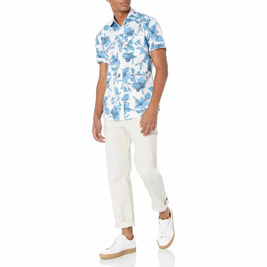 Bulk Custom New Design Logo Men's Shirt Essentials Slim-fit Short Sleeve Printed Hawaiian Holiday Men's Shirt with Logo Embroidery - Manufacturer Qiandao