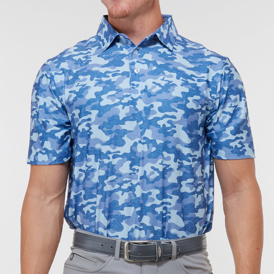 OEM Custom logo 92% Polyester 8% Spandex Quick Drying Full Print Performance Camo Polo Shirts for Men