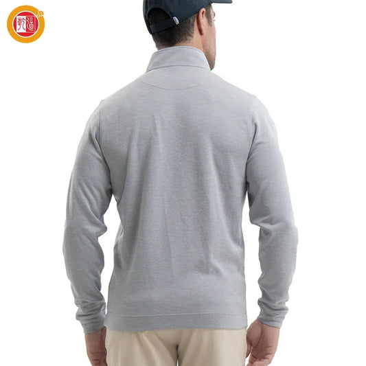 Bulk Custom Custom Logo Athletic Men's Slim Fit Long Sleeve 1/4 Zip Golf Pullover Lightweight Quarter Zip Pullover Logo Solid Knitted with Logo Embroidery - Manufacturer Qiandao