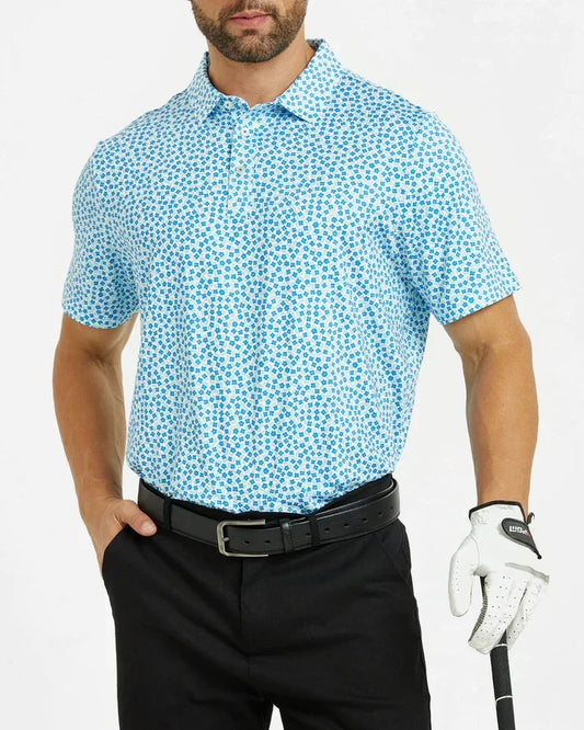 Bulk Custom Men's Floral Golf Shirt in Blue for Stylish Performance on the Course with Logo Embroidery - Manufacturer Qiandao
