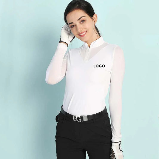 Bulk Custom Custom Logo High Quality Long Sleeve Lady Ladies Polo Zip Sweatshirt Active Wear Shirts for Women with Logo Embroidery - Manufacturer Qiandao