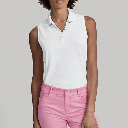 Bulk Custom Custom Lady Sleeveless Casual Knitted Plain Spandex Polyester Golf White Polo T-shirt for Women with Logo Embroidery - Manufacturer Qiandao