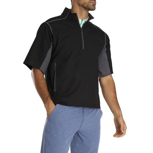 Bulk Custom Custom OEM Men Clothing Polo Casual Plus Size Sweatshirt Splicing With Zipper Short Sleeves Men Golf Pullover with Logo Embroidery - Manufacturer Qiandao