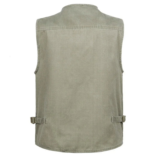 Bulk Custom New men's casual large-size pure cotton sleeveless vests for summer, with multiple pockets, sixteen pockets in total. Men's photo vests with multiple pockets with Logo Embroidery - Manufacturer Qiandao