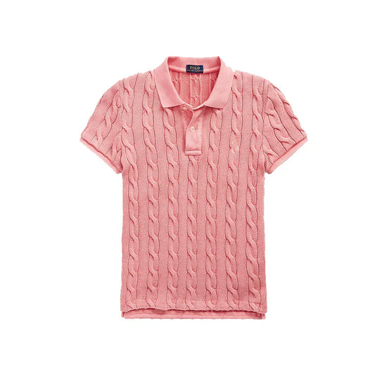 Bulk Custom Summer Women Casual Knitted Top Button Placket Plain Dyed Short Sleeve Sweater Polo Shirts with Logo Embroidery - Manufacturer Qiandao
