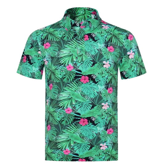 Summer Large Style Short Sleeves Knitted Four-Sided Elastic Casual Mens Polyester Spandex All Over Print Golf Polo Shirts