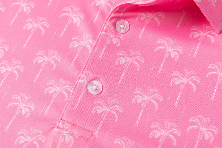 Pink Coconut Tree Polo Shirt - Antimicrobial Quick Dry Slim Fit for Men