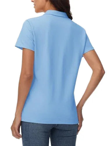 Bulk Custom Women's casual short-sleeved V-neck quick-drying golf polo shirts. They are solid-color polyester-cotton tops that are moisture-wicking and suitable for sports. Knitted and washable with Logo Embroidery - Manufacturer Qiandao
