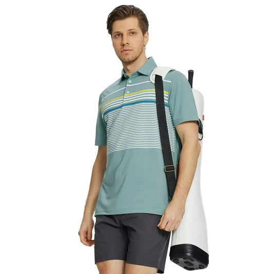 Bulk Custom Custom Logo Spandex Polyester Moisture Wicking Dry Fit Lightweight Performance Striped Print Golf Polo Tshirts for Men with Logo Embroidery - Manufacturer Qiandao