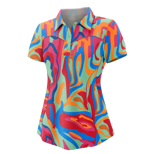 Bulk Custom Customized logo short-sleeved, lightweight, moisture-wicking polo shirts for casual wear. They are women's three-button golf polo shirts in floral rose red with Logo Embroidery - Manufacturer Qiandao