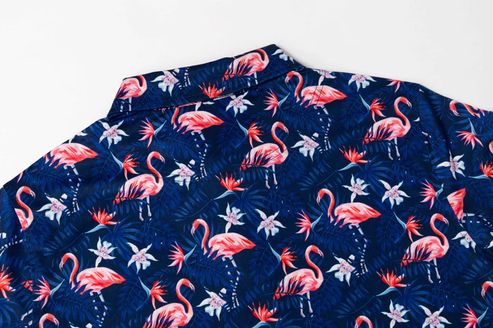 Tropical Flamingo Polo Shirt - Antimicrobial Quick Dry Slim Fit with Floral Pattern Design