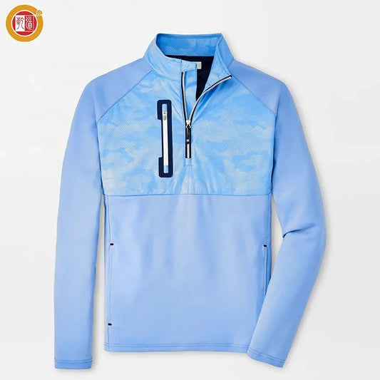 Bulk Custom Custom Print Logo Patterns High Quality Bamboo Men 1/4 Zip Neck Vintage Heavyweight Golf Pullover Patchwork Sweatshirt with Logo Embroidery - Manufacturer Qiandao