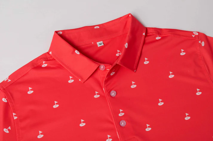 Golf Hole Marker Pattern Antimicrobial Quick Dry Slim Fit Polo Shirts