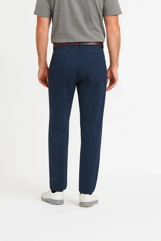 Bulk Custom Men's Dark Blue Straight-Leg Trousers with Logo Embroidery - Manufacturer Qiandao