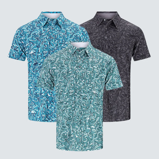Bulk Custom Custom Sublimation Performance Polyester Spandex Floral Full All Over Print Golf Polo Shirts for Men Add logo with Logo Embroidery - Manufacturer Qiandao