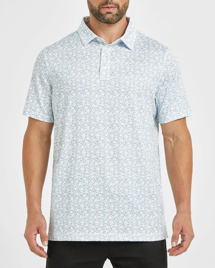 Men's Floral Golf Polo Shirt - Stylish White Flower Prints for Optimal Performance