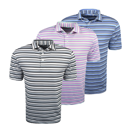 Custom Logo Short Sleeve Striped Printed T-shirt Polyester Spandex Performance Golf Polo Shirt for Men