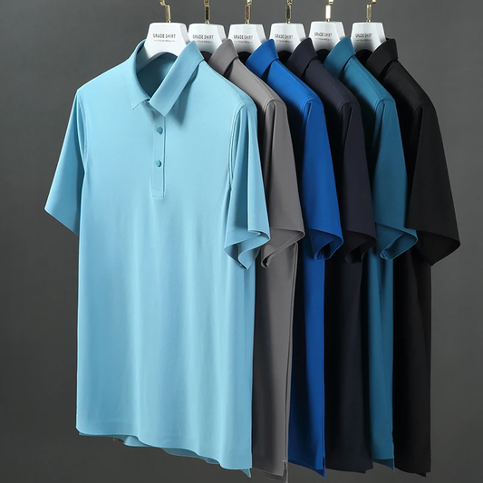 Luxury High Quality 4 Way Stretch 160 Grams 87% Nylon 13% Polyester Short Sleeve Seamless Knitted Golf Polo Shirt for Men