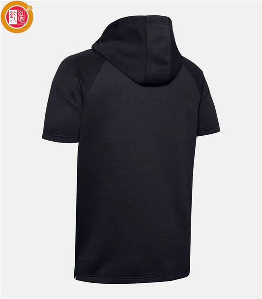 Bulk Custom Mens Black Summer Top Short Sleeve Hoodie Jersey OEM Service Customized Solid Autumn Pullover Plain Dyed Hooded Custom Size with Logo Embroidery - Manufacturer Qiandao
