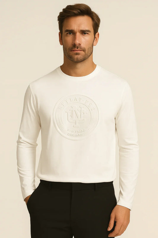 Bulk Custom Custom Casual Plain 100% Cotton Men Long Sleeve Price Casual t Shirts for Men 3d Embossed with Logo Embroidery - Manufacturer Qiandao