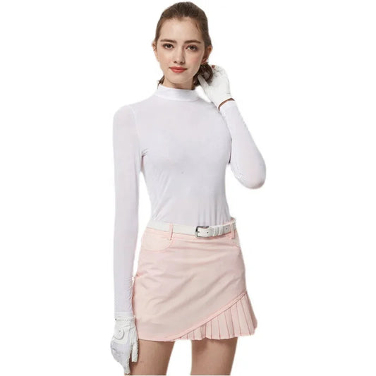 Bulk Custom Custom Logo Summer Design Long Sleeve Spandex Polyester Turtleneck Golf Shirt for Women with Logo Embroidery - Manufacturer Qiandao