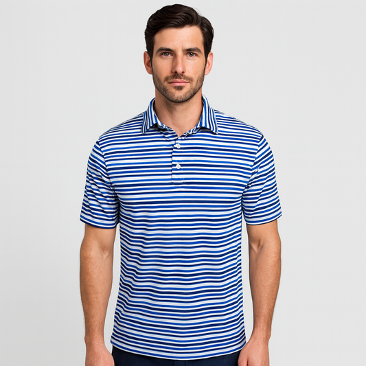 Custom Logo Short Sleeve Striped Printed T-shirt Polyester Spandex Performance Golf Polo Shirt for Men