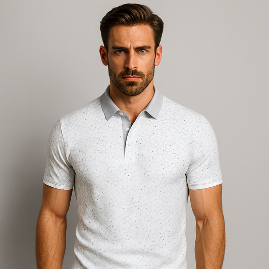 Custom Logo Short Sleeve Digital Printed Polyester Spandex Performance Vintage Printed Golf Polo Shirt for Men