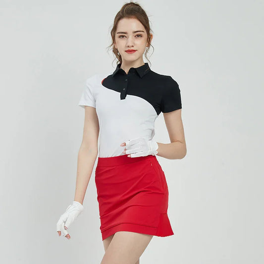 Bulk Custom Custom Logo Summer Breathable Fashion Slim Contrast Color Sports Golf Apparel Polo T Shirt Woman with Logo Embroidery - Manufacturer Qiandao