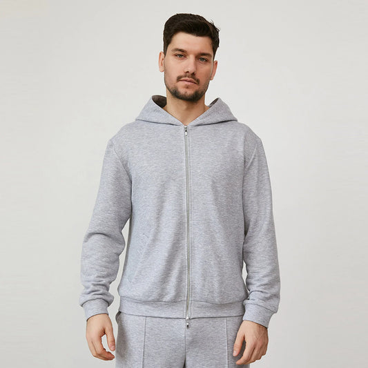 Bulk Custom Custom Embroidery Streetwear Heavyweight Grey Big Oversized 500 Gsm Blank Mens Full Zip up Hoodie with Logo Embroidery - Manufacturer Qiandao