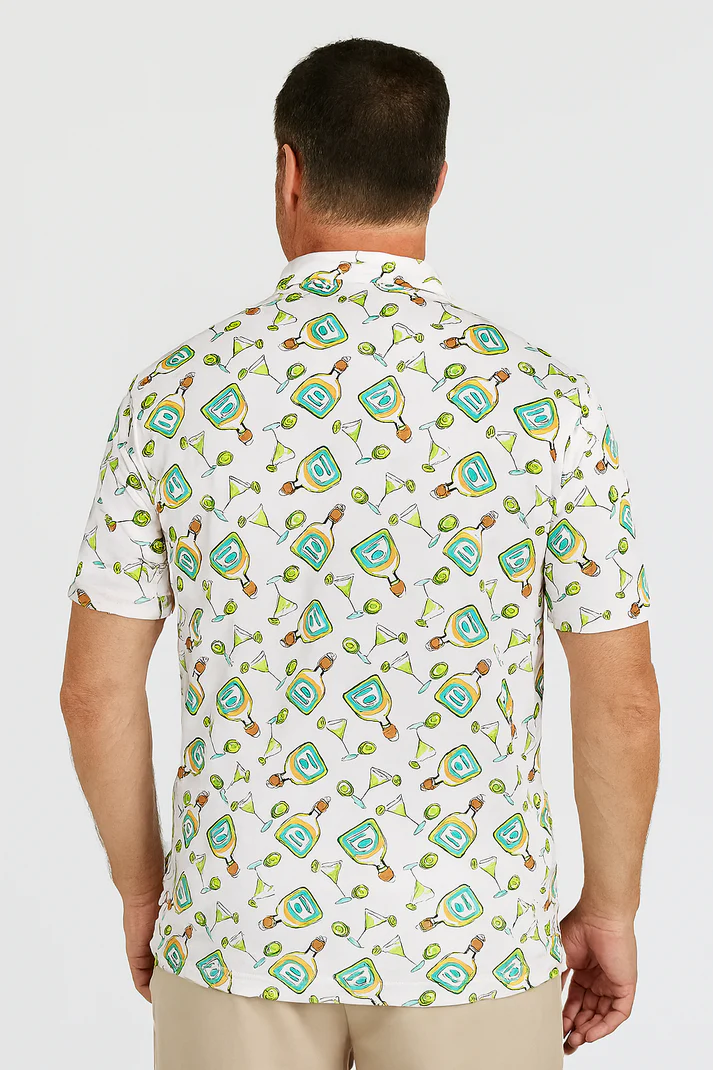 Tequila Drinkware Polo Shirt - Antimicrobial Quick Dry Slim Fit with Themed Pattern