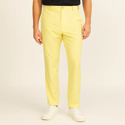 Bulk Custom Cream Yellow Wrinkle - Resistant Straight - Leg Casual Pants with Logo Embroidery - Manufacturer Qiandao