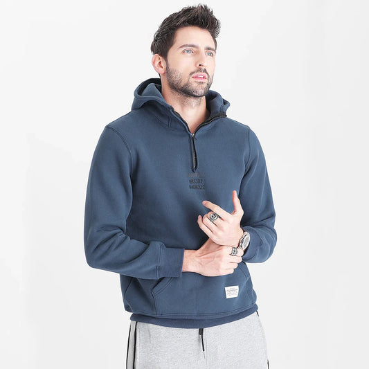 Bulk Custom Custom Logo Print Letter Cotton Fashion Casual Loose Oversize Plus Size Half Zip Men Hoodies Sweatshirt with Logo Embroidery - Manufacturer Qiandao