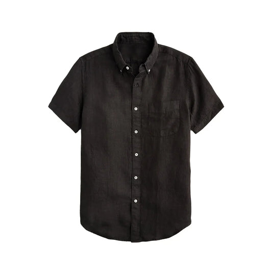Bulk Custom OEM Custom Casual Business Short Sleeve Linen Plain Color Full Button up Shirt Top for Men with Logo Embroidery - Manufacturer Qiandao