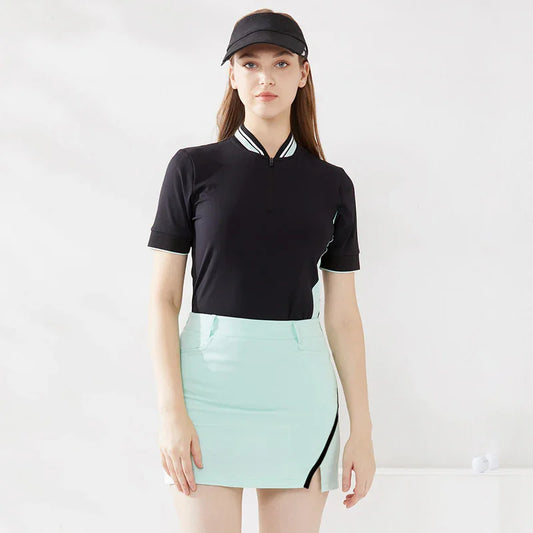 Bulk Custom Custom Design Women Zip Stand Collar Top Slim Fit Lady Manufacturer Apparel Embroidered Logo Golf Wear Polo Shirts for Women with Logo Embroidery - Manufacturer Qiandao