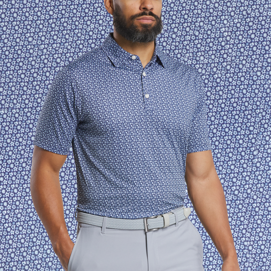 Custom Logo Quick Dry Performance Athletic Casual Spandex Polyester Floral Printed Sublimated Knit Firm Collar Golf Shirt Polos