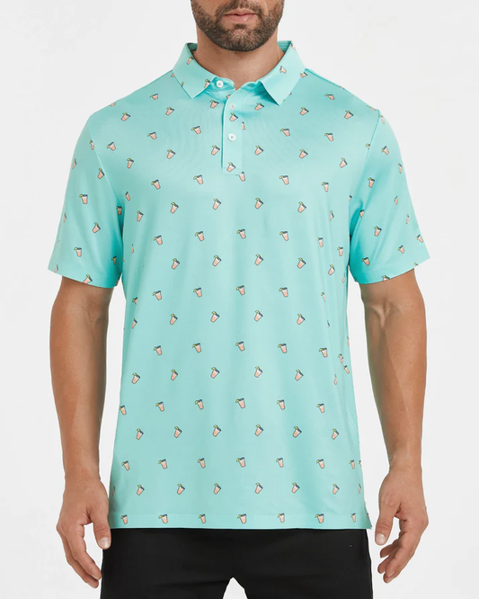Men's Blue Golf Polo Shirt - Summer Iced Lemon Style for Ultimate Comfort