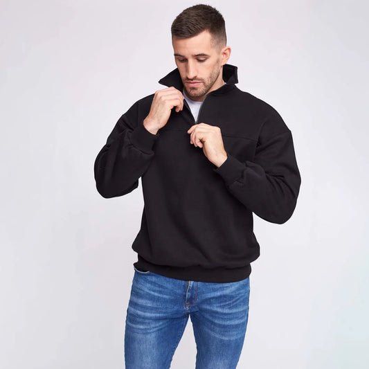 Bulk Custom Strength Factory Quality Men's Golf Pullover Sweatshirt Solid Half 1/4 Quarter Zip Neck with Zipper Pocket for Spring Season with Logo Embroidery - Manufacturer Qiandao