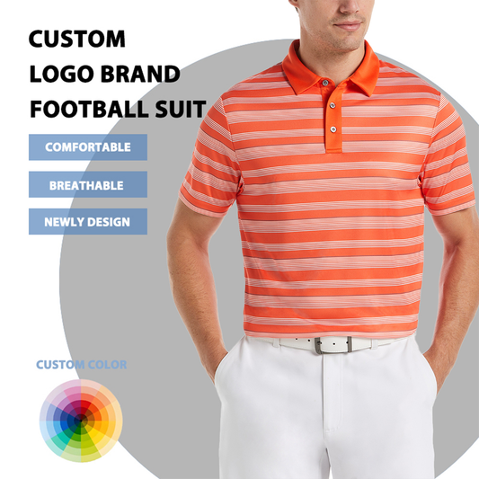 Luxury Men's Orange Golf for Polo Shirt Custom Logo Full-Print Sublimation Slim Fit Stretch Jersey Summer All-Striped T-Shirt