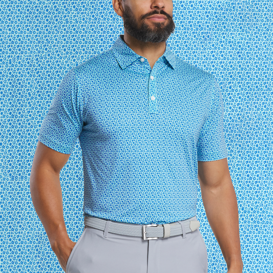 Custom logo 4 Way Stretch Moisture Wicking Short Sleeve Print Floral Polo Shirts Soft Classic Casual Slim Fit Golf Men Shirt