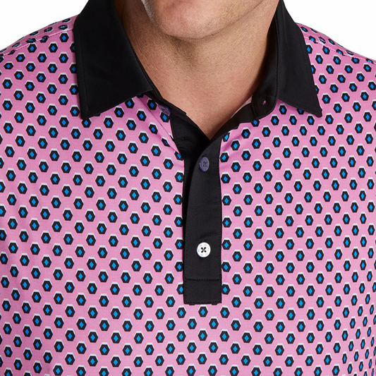 Custom Embroidery Logo Men Geometric Print Lisle Self Collar Performance Golf Sublimated Polo Neck Shirt Manufacturer