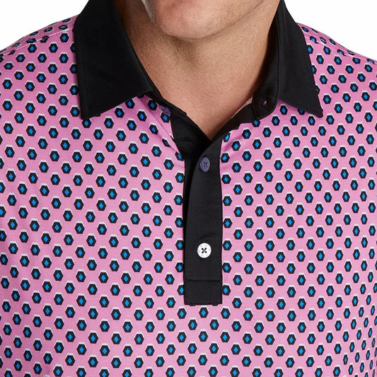 Bulk Custom Custom Embroidery Logo Men Geometric Print Lisle Self Collar Performance Golf Sublimated Polo Neck Shirt Manufacturer with Logo Embroidery - Manufacturer Qiandao