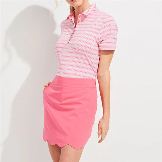 Bulk Custom Women Performance Tennis Golf Shirt Polo Shirt Stripe Short Sleeve Sport Summer Jersey Customized Plain Dyed Custom Size with Logo Embroidery - Manufacturer Qiandao