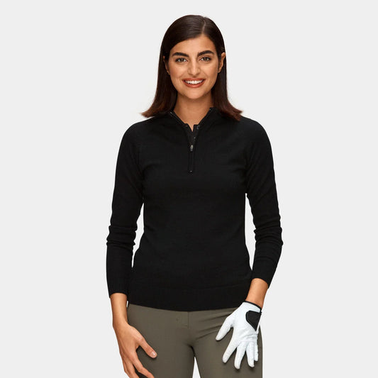 Bulk Custom Custom High Quality Long Sleeve Ladies Embroider Golf 1/4 Zip Pullover Quarter Zip Activewear Mock Neck Sweatshirt Women with Logo Embroidery - Manufacturer Qiandao