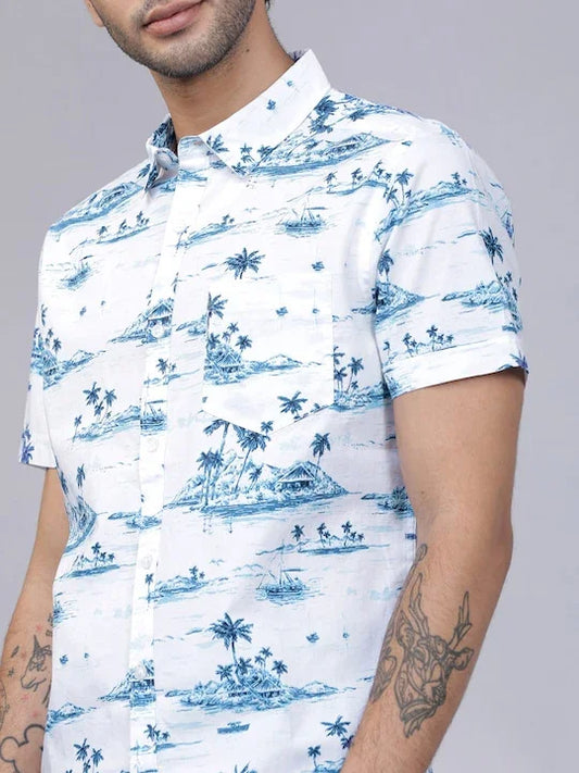 Bulk Custom Custom Logo Design Men's Hawaiian Shirt Short Sleeves Coconut Printed Button Down Summer Beach Casual Shirts with Logo Embroidery - Manufacturer Qiandao