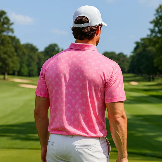 Bulk Custom Pink Coconut Tree Polo Shirt - Antimicrobial Quick Dry Slim Fit for Men with Logo Embroidery - Manufacturer Qiandao