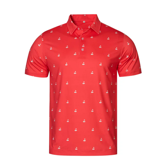 Golf Hole Marker Pattern Antimicrobial Quick Dry Slim Fit Polo Shirts