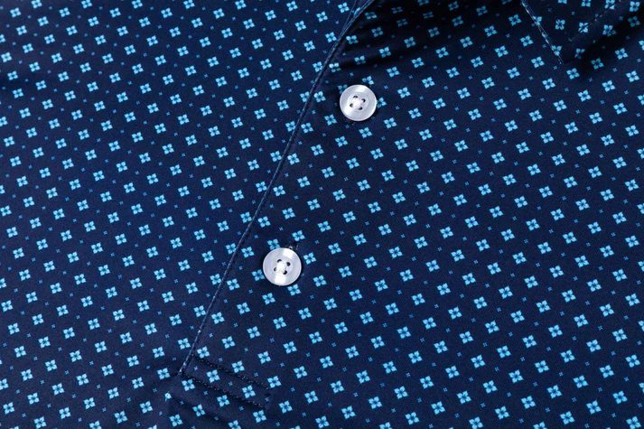Blue Diamond Polo Shirt - Antimicrobial Quick Dry Slim Fit with Lattice Pattern